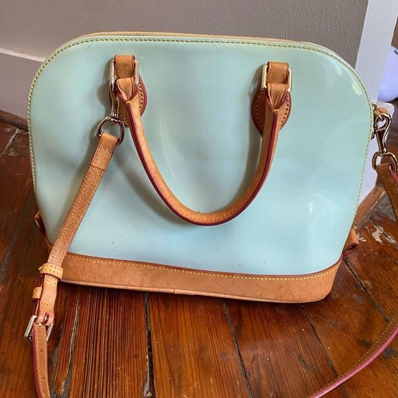 Dooney & Bourke Pebble Grain Zip Zip Satchel, Patent Leather Seafoam Green Purse - Picture 5 of 13